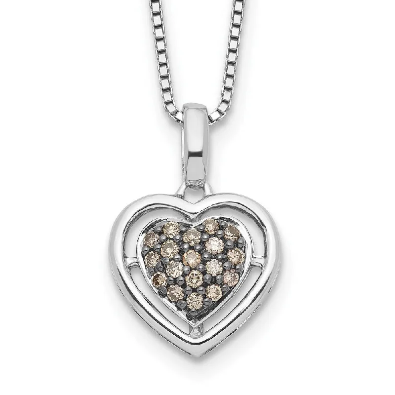 Rose Gold Pendant Necklace for Brides-1/4 Ctw Champagne Diamond 15mm Heart Necklace in Sterling Silver