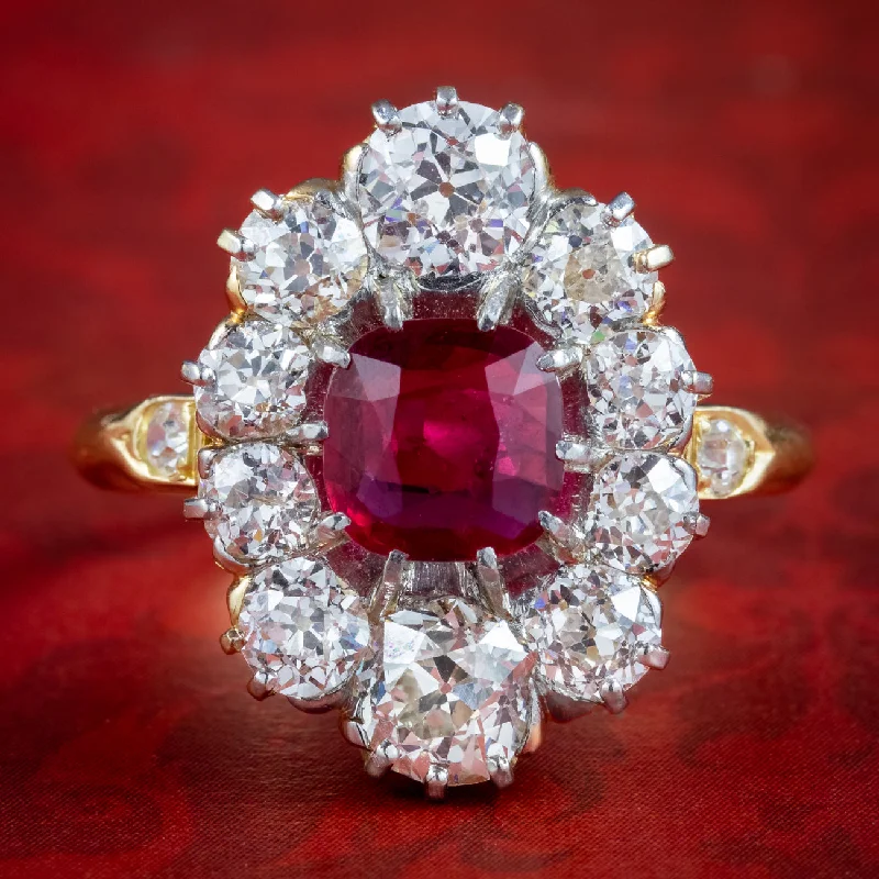 Beautiful Amethyst Ring for Women-Antique Victorian Ruby Diamond Cluster Ring 1.15ct Ruby With Cert