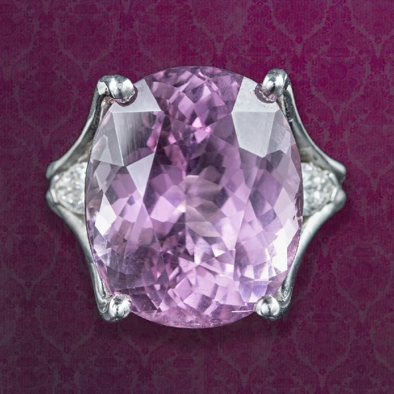 Simple Wedding Ring for Men-Art Deco Style Pink Kunzite Diamond Cocktail Ring 12ct Kunzite