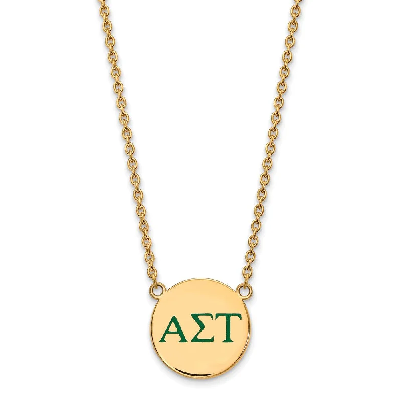 Dainty Necklace for Everyday Looks-14K Plated Silver Alpha Sigma Tau Large Green Enamel Greek Necklace