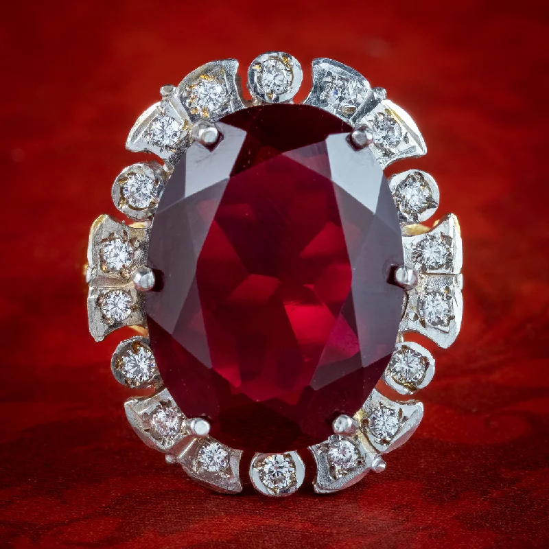 Elegant Silver Engagement Ring-Edwardian Style Synthetic Ruby CZ Cocktail Ring