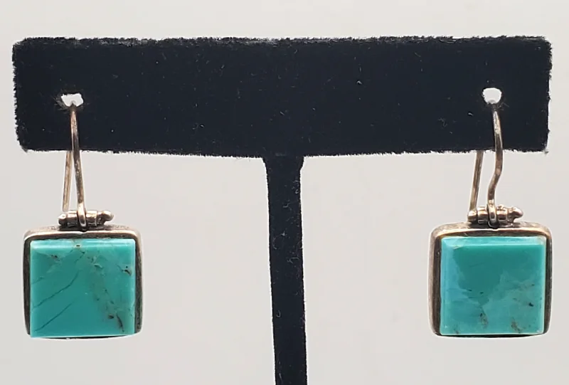 Black and Gold Earrings-Vintage Sterling Silver Faux Turquoise Earrings