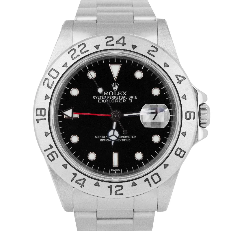 Trendy Smart Watches with Fitness Apps-Rolex Explorer II Black Dial Stainless Steel SWISS ONLY 40mm Watch Red GMT 16570