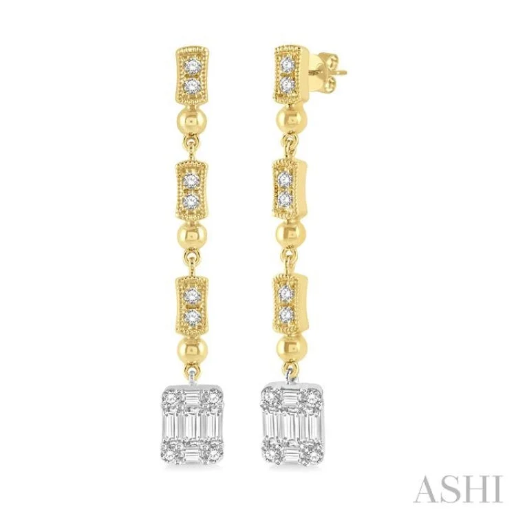 Beautiful Stud Earrings for Women-1/2 ctw Baguette and Round Cut Diamond Long Earrings in 14K Yellow and White Gold