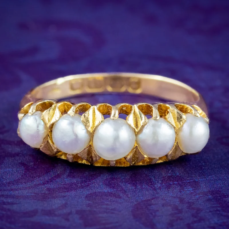 Beautiful Gold Band Ring for Women-Antique Victorian Pearl Five Stone Ring Dated 1891