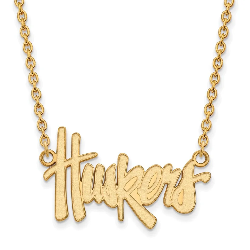 Artistic Necklace for Fashion Lovers-14k Gold Plated Silver U of Nebraska Large Huskers Pendant Necklace