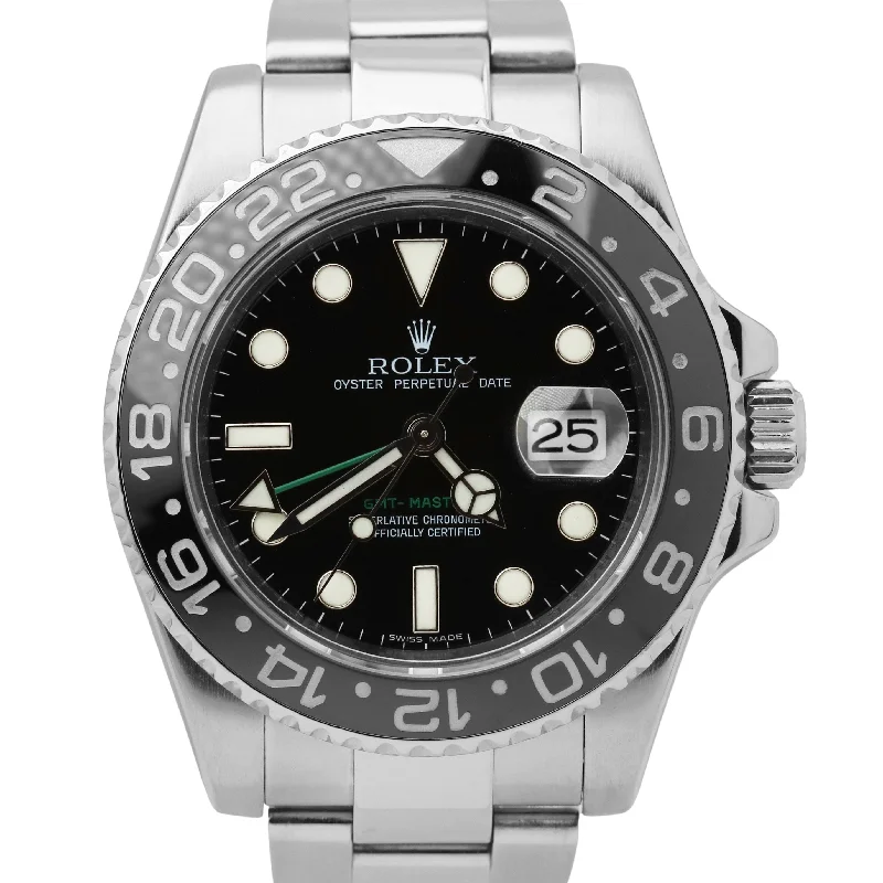 Men's Watches with Date Function-Rolex GMT-Master II Black Stainless Steel 40mm Ceramic Date Watch 116710 LN