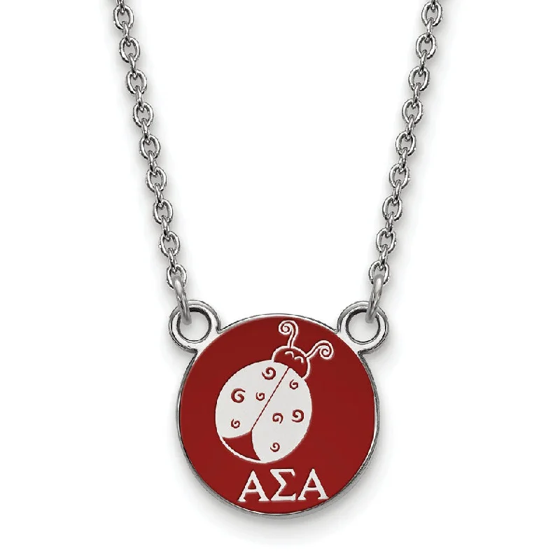 Personalized Gold Necklace for Family-Sterling Silver Alpha Sigma Alpha Small Red Enamel Mascot Necklace