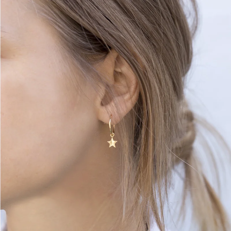 Trendy Earrings for Teens-Star Charm Hoop Earrings