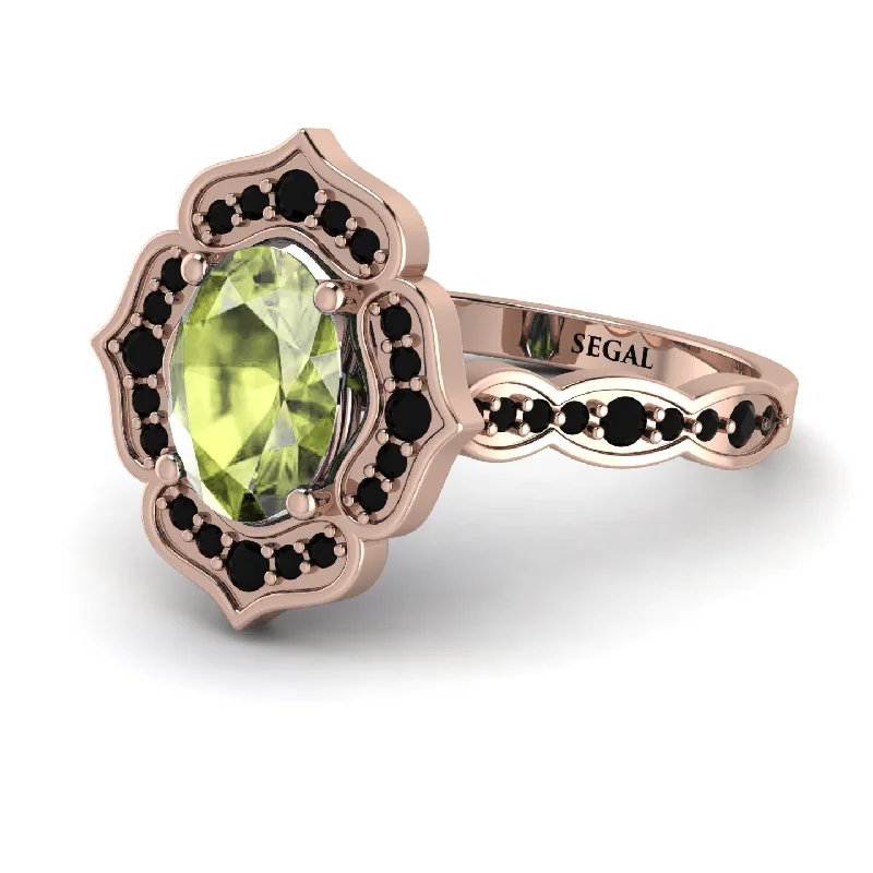 Wedding Band with Gemstones-Decorated Halo Oval Peridot Engagement Ring - Faith No. 708