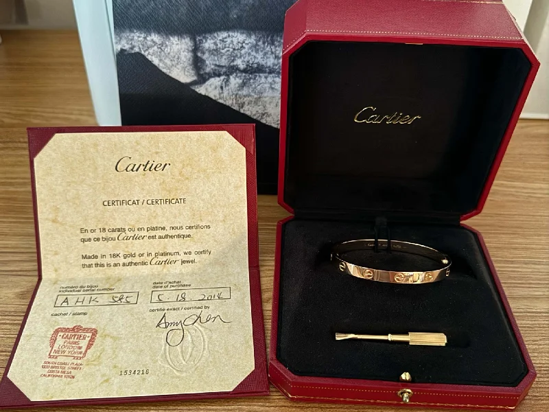 Silver Bracelet for Men with Custom Engraving-Cartier Love Bracelet 18K Rose Gold Size 17 With Box and Papers