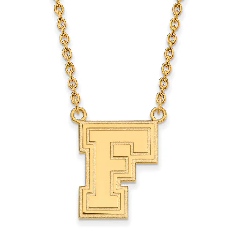 Vintage Style Chain Necklace-14k Gold Plated Silver Fordham U Large Pendant Necklace