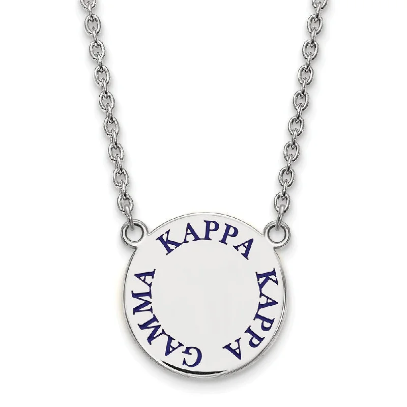 Layered Necklace for Trendy Looks-Sterling Silver Kappa Kappa Gamma Large Blue Enamel Necklace