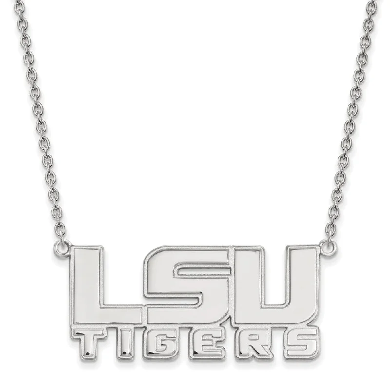 Silver Necklace for Weddings-Sterling Silver Louisiana State Large LSU Tiger Pendant Necklace