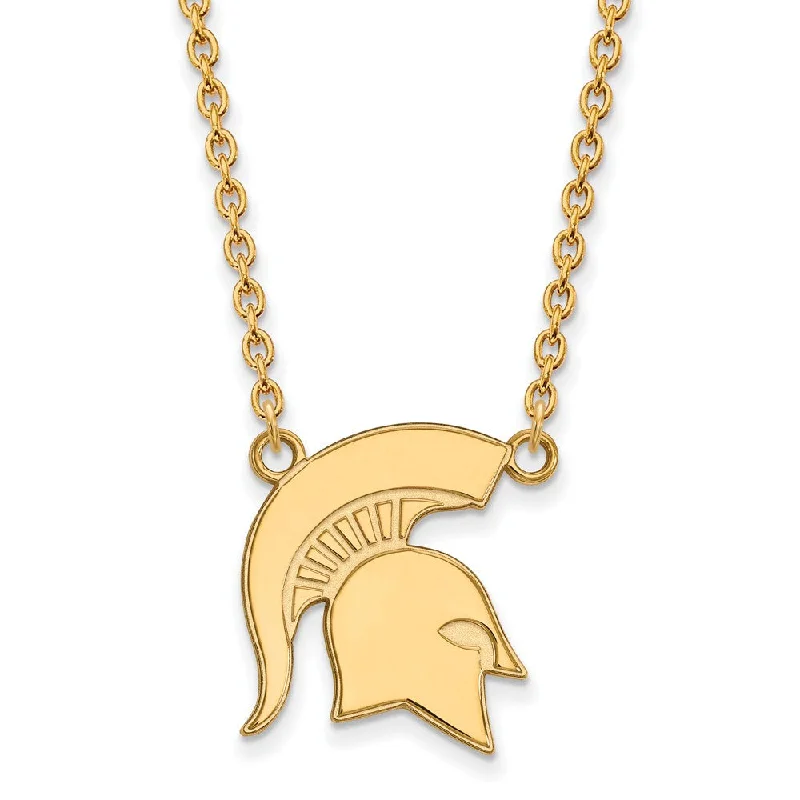 Elegant Statement Necklace for Parties-14k Yellow Gold Michigan State Lg Logo Pendant Necklace