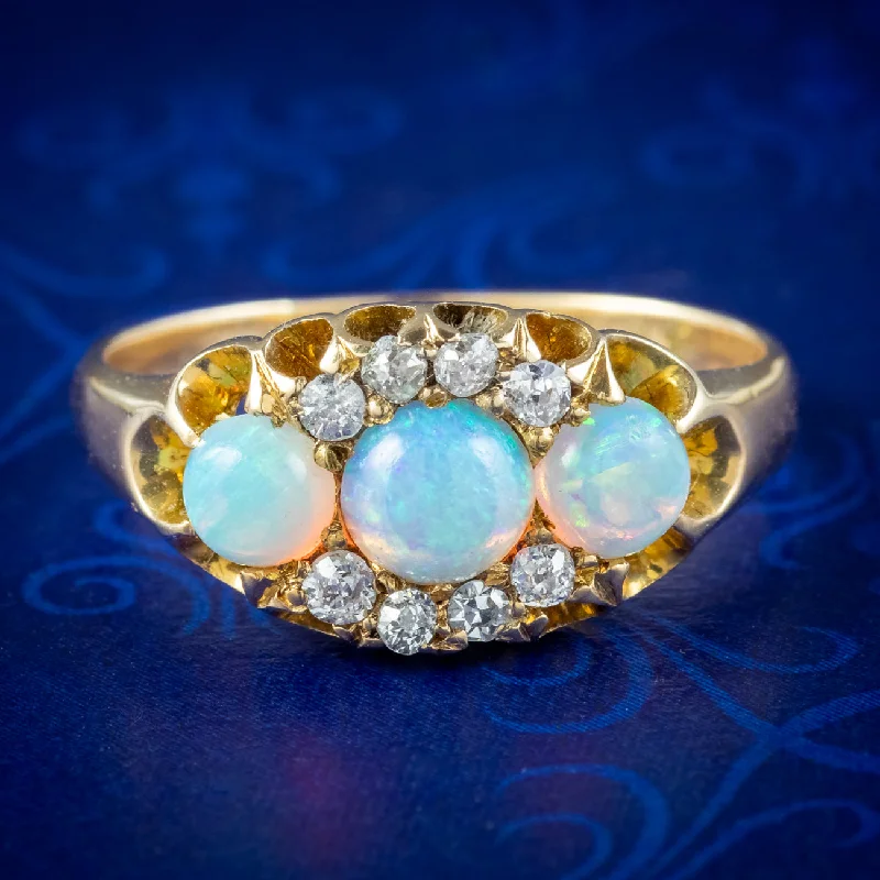 Customizable Gemstone Ring for Engagement-Antique Victorian Opal Diamond Cluster Ring 0.80ct Opal