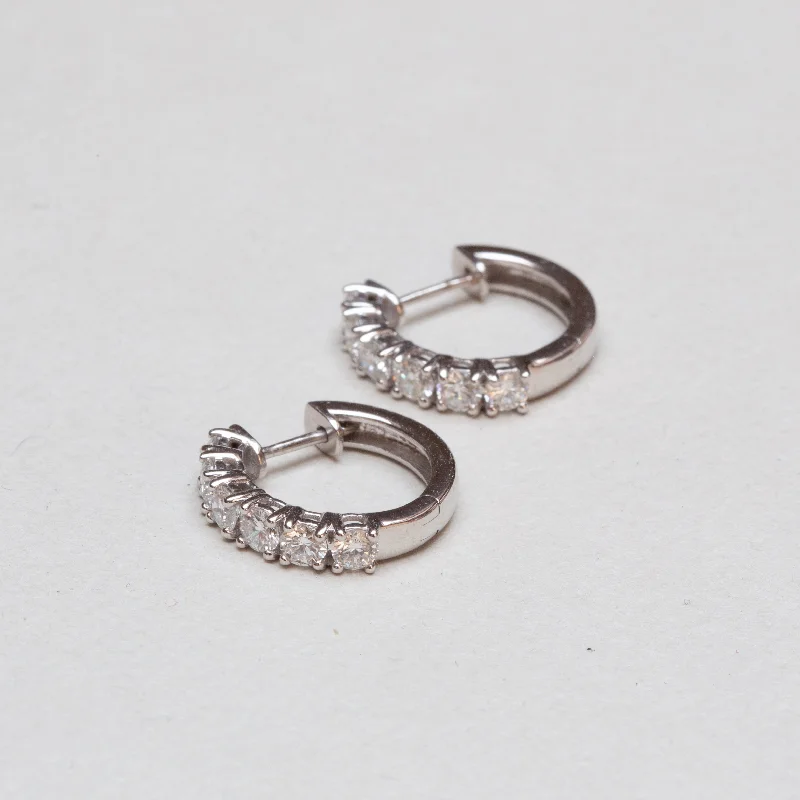 Stylish Gold Earrings for Weddings-18ct White Gold Diamond Hoop Earrings