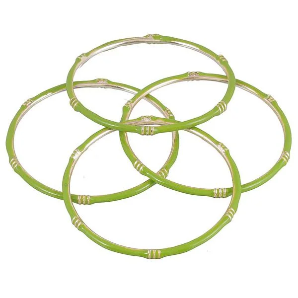 Vintage Style Bangles with Gems-Kriaa Green Gold Plated Set Of 4 Bangle Sets