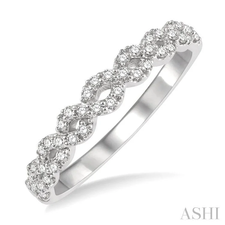 Unique Custom Ring for Special Moments-1/4 Ctw Entwined Open Center Round Cut Diamond Stackable Twist Ring in 14K White Gold