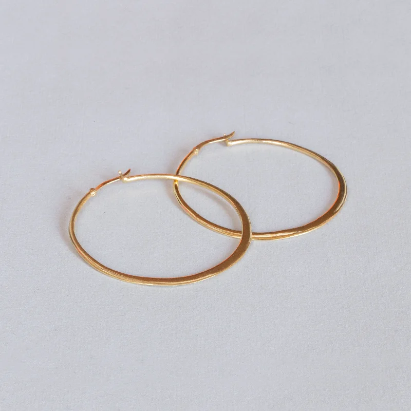 Classic Gemstone Earrings-Flat Gold-plated Large Hoop Earrings