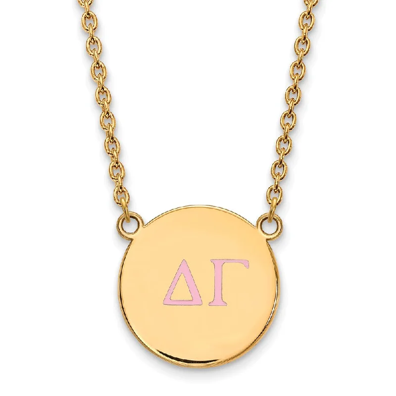 Gold Chain Necklace for Women-14K Plated Silver Delta Gamma Large Pink Enamel Greek Necklace