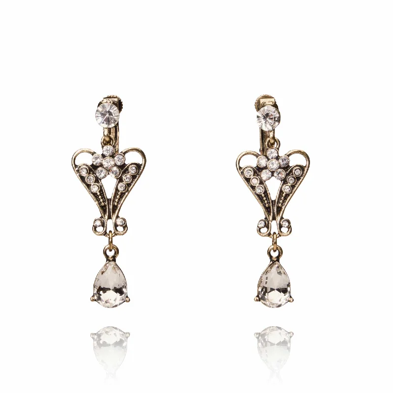 Simple Silver Earrings for Casual Style-Pendeloque Drop Crystal Earrings: Clip On Earrings