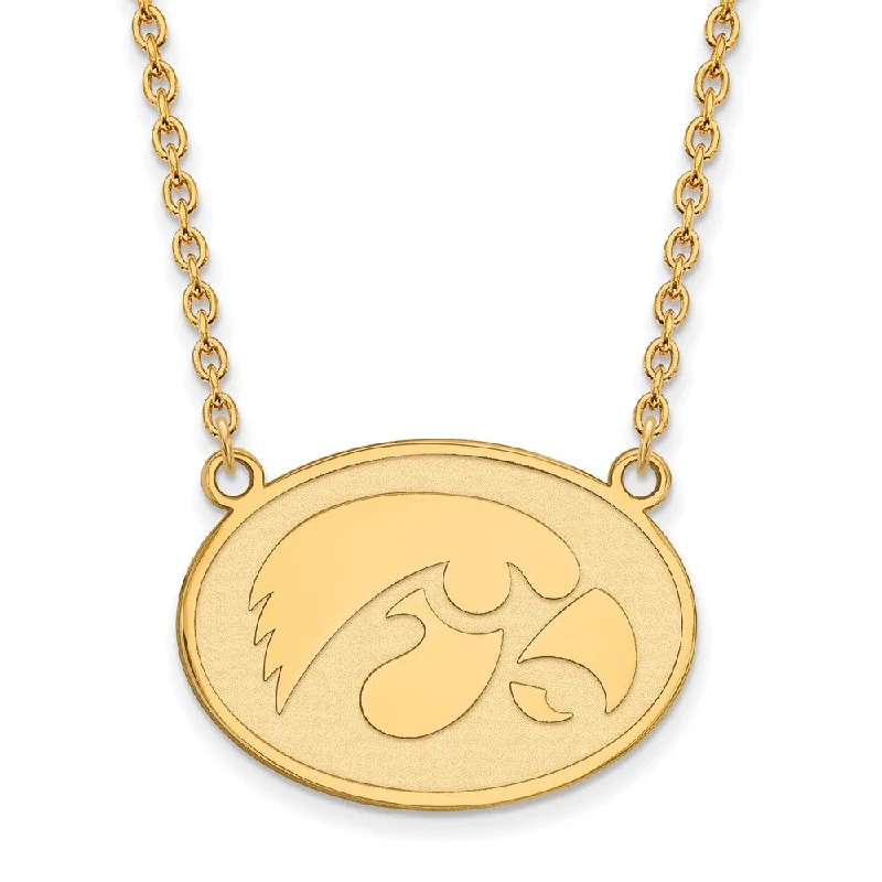 Dazzling Necklace for Special Events-14k Gold Plated Silver U of Iowa Hawkeye Disc Pendant Necklace