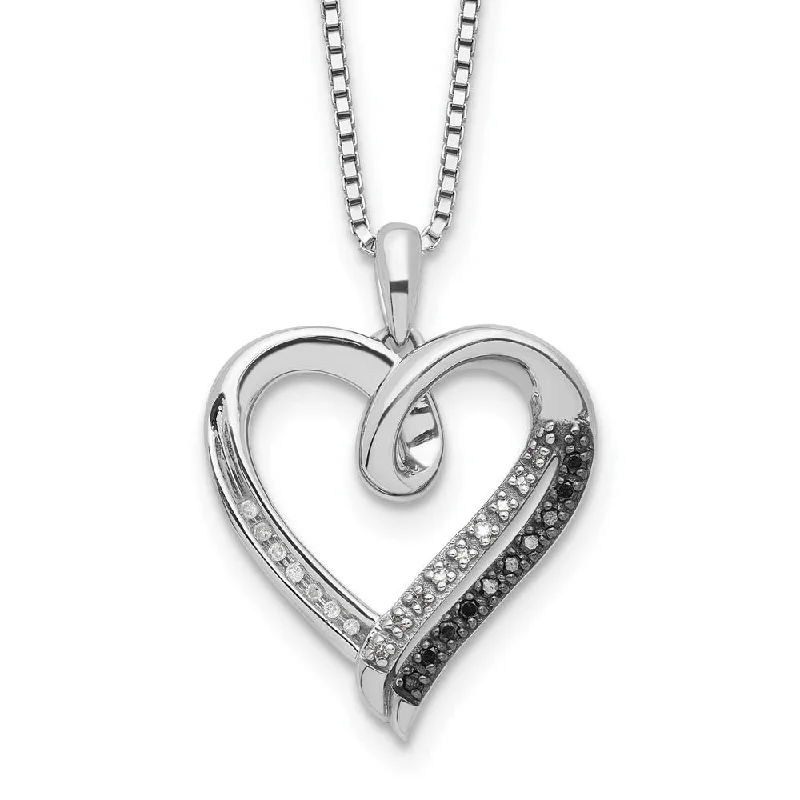 Handcrafted Necklace for Wedding Gifts-1/10 Ctw Black & White Diamond 20mm Heart Necklace in Sterling Silver