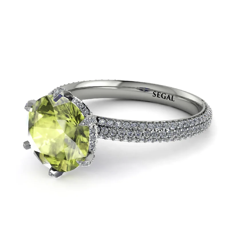 Luxury Wedding Ring for Anniversary-Hidden Halo Round Peridot Engagement Ring - Ashley No. 703