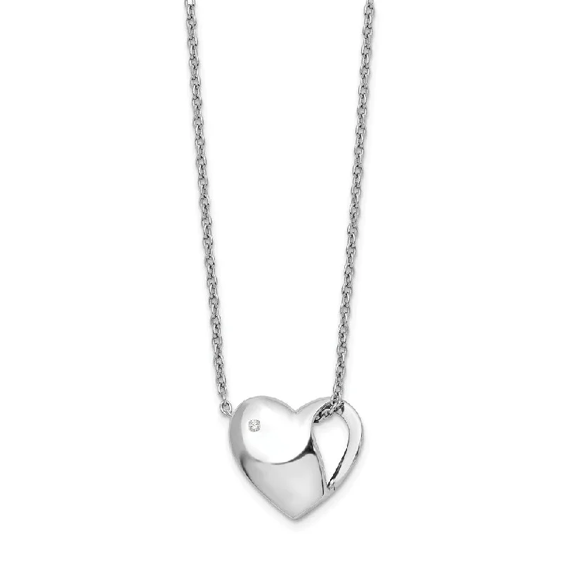 Chain Necklace for Men-Diamond Cutout Heart Necklace in Rhodium Plated Silver, 18-20 Inch