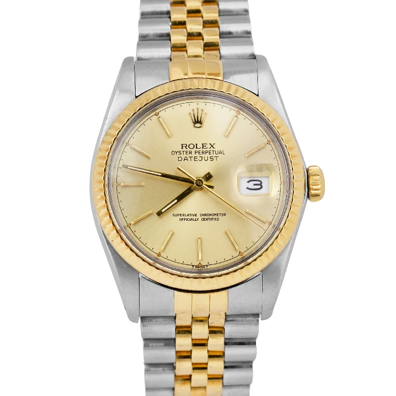 Stylish Watches for Outdoor Adventure-PAPERS Rolex DateJust 36mm Champagne 18K Gold Steel JUBILEE Watch 16013 B+P