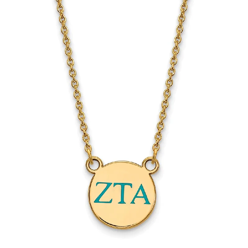 Crystal Pendant Necklace for Special Occasions-14K Plated Silver Zeta Tau Alpha Small Turquoise Enamel Greek Necklace