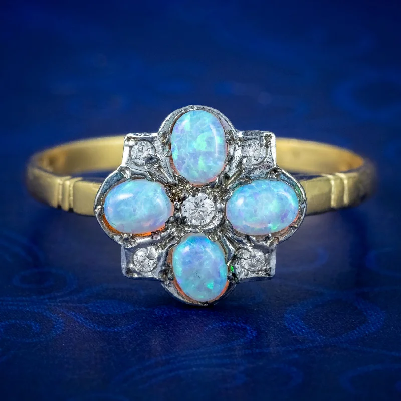 Custom Name Ring for Personal Touch-Edwardian Style Opal Cz Cluster Ring Silver 18Ct Gold Gilt