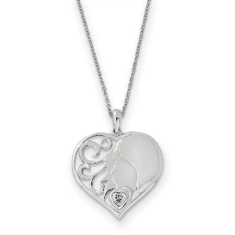 Silver Beaded Necklace for Fashion-Sterling Silver & CZ My Daughter, My Heart's Treasure Necklace, 18 In.