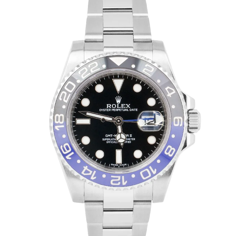 Classic Watches for Men with Leather Strap-MINT Rolex GMT-Master II Blue Black BATMAN Ceramic Steel 40mm Watch 116710 BLNR