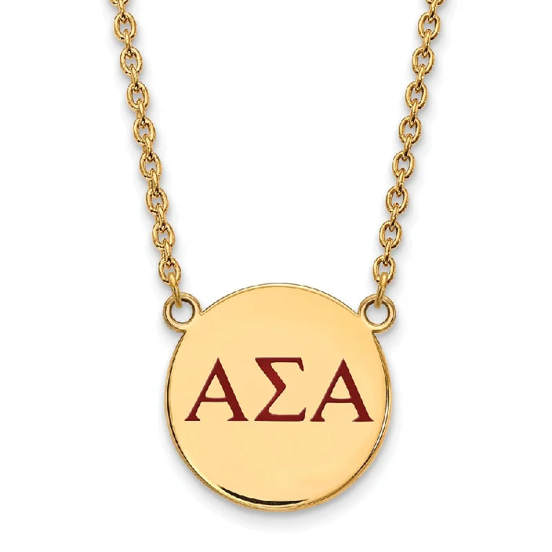 Chunky Gold Necklace for Bold Look-14K Plated Silver Alpha Sigma Alpha Large Red Enamel Necklace