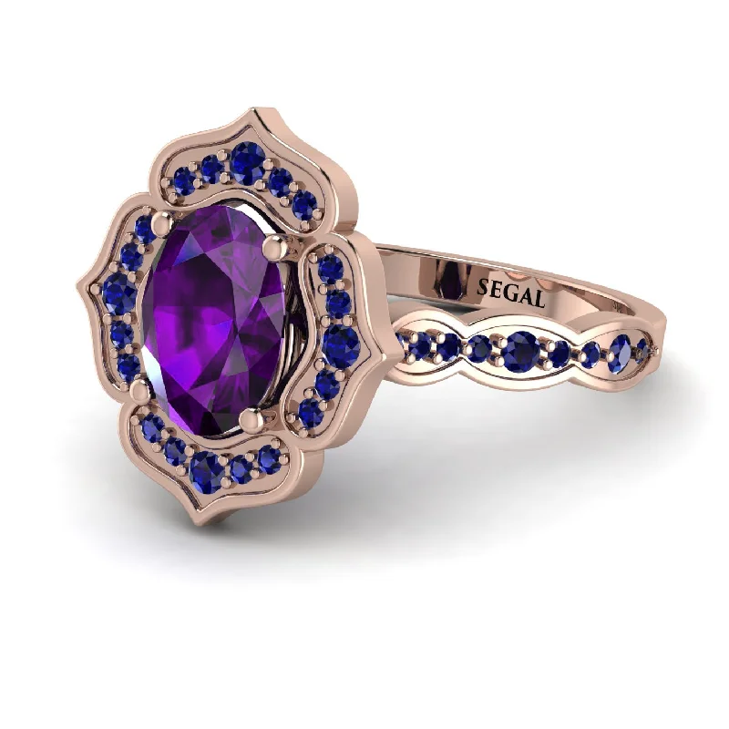 Emerald Ring for Wedding-Decorated Halo Oval Amethyst Engagement Ring - Faith No. 314