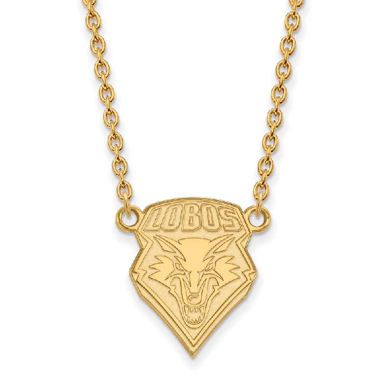 Classic Choker Necklace for Women-14k Yellow Gold U of New Mexico Large Lobos Pendant Necklace