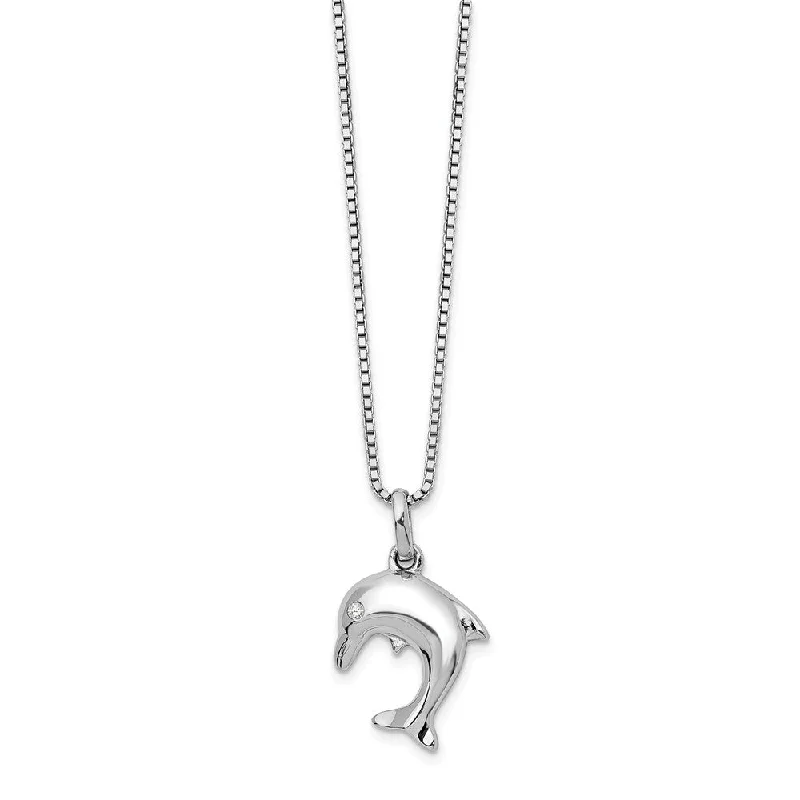 Multi-layer Necklace for Fashion-Diamond Dolphin Necklace in Rhodium Plated Sterling Silver, 18-20 Inch