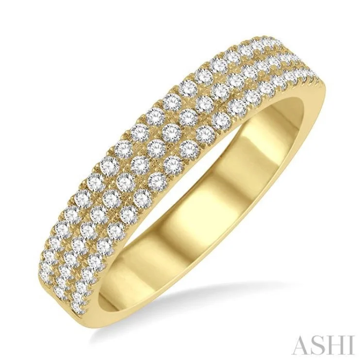 Beautiful Gold Wedding Ring for Her-1/2 Ctw Triple Row Round Cut Diamond Wedding Band in 14K Yellow Gold