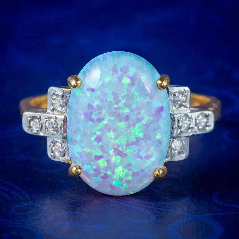 Vintage Wedding Ring for Couples-Art Deco Style Opal Cz Ring