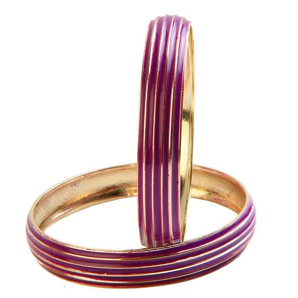 Handcrafted Bangles with Intricate Design-Kriaa Purple Enamel Gold Plated Set of 2 Bangles - 1401135_2.6