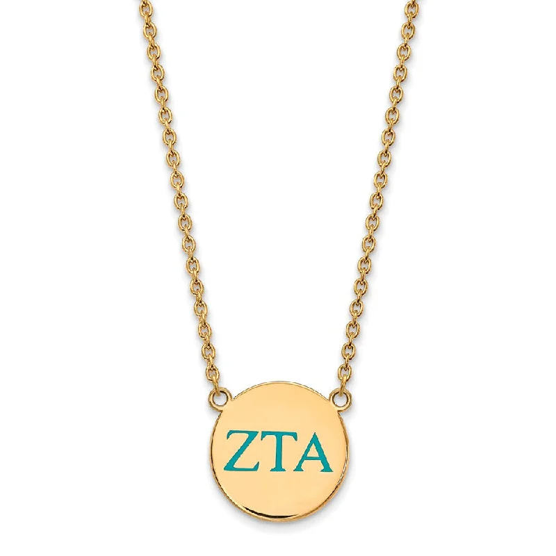 Large Statement Necklace for Occasions-14K Plated Silver Zeta Tau Alpha Large Turquoise Enamel Greek Necklace