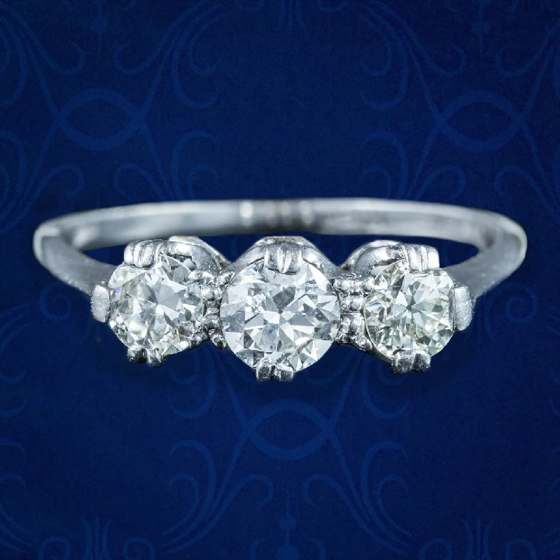 Elegant Diamond Wedding Ring-Antique Edwardian Diamond Trilogy Ring 0.90ct Total