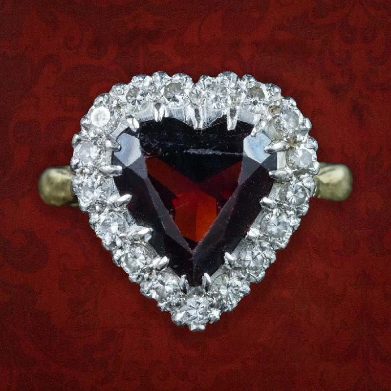 Classic Diamond Band Ring for Wedding-Vintage Garnet Diamond Heart Cluster Ring 3ct Garnet