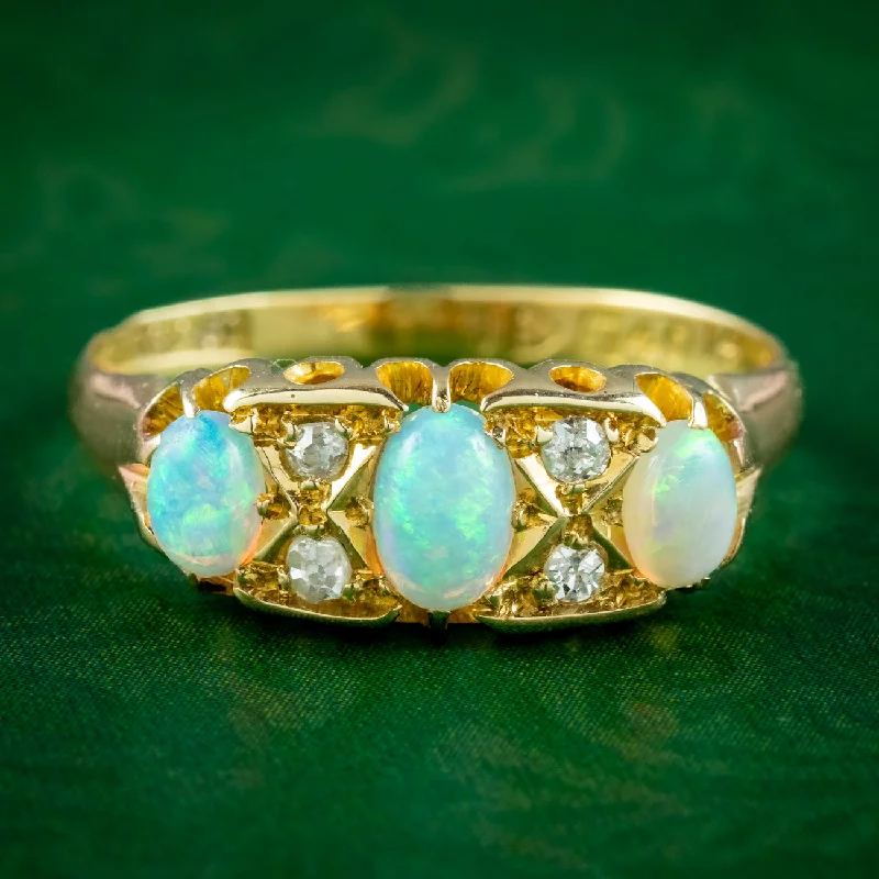 Simple Gemstone Ring for Fashion-Antique Edwardian Opal Diamond Ring Dated 1910