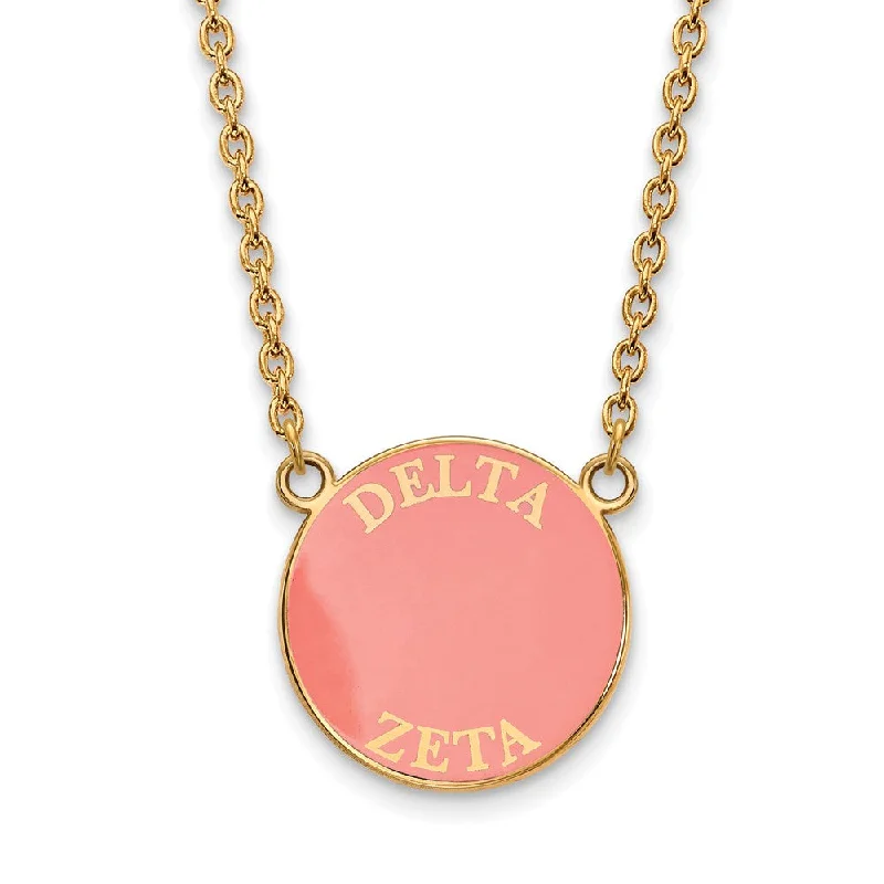 Personalized Name Necklace-14K Plated Silver Delta Zeta Large Pink Enamel Disc Necklace