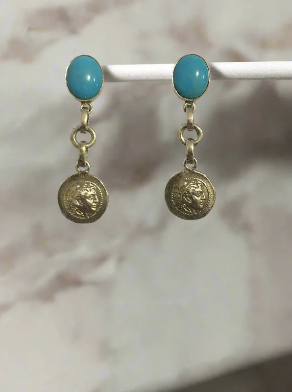 Unique Earrings for Trendy Looks-Greek Jewelry, Sterling silver Earrings, Solid silver Earrings, Greek Earrings, Turquoise Earrings