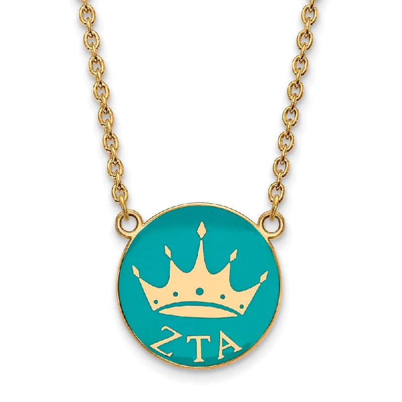 Long Chain Necklace for Layering-14K Plated Silver Zeta Tau Alpha Large Enamel Necklace