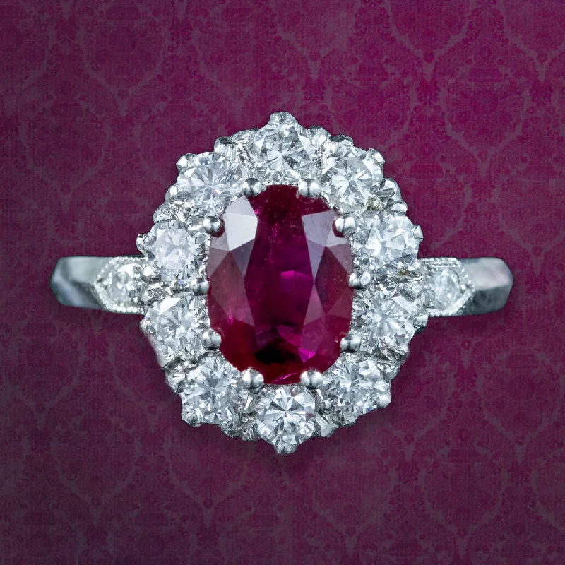 Gold Wedding Ring Set for Women-Edwardian Style Ruby Diamond Cluster Ring 1.5ct Ruby